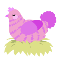 A pink and orchid chicken with a bar pattern