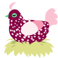 Strawberry, a maroon and rose chicken with a speckle pattern