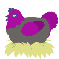A grey and plum chicken with a head pattern