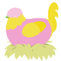 A pink and yellow chicken with a head pattern