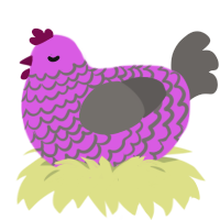 Lilith, a orchid and grey chicken with a lace pattern