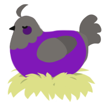 A violet and grey chicken with a head pattern