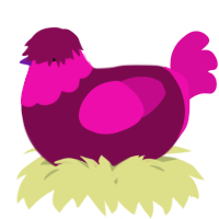 A wine and fuchsia chicken with a head pattern