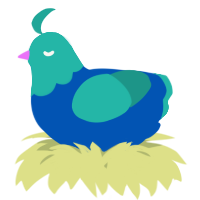 A ultramarine and turquoise chicken with a head pattern