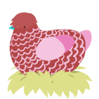 A red and pink chicken with a lace pattern