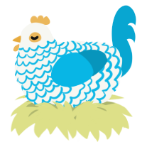 A white and cerulean chicken with a lace pattern
