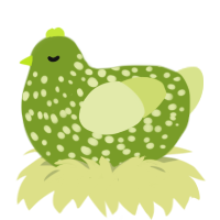 A chartreuse and lemon chicken with a speckle pattern