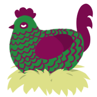A viridian and wine chicken with a lace pattern