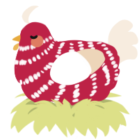 A crimson and cream chicken with a bar pattern
