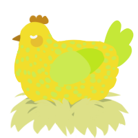 A yellow and lime chicken with a speckle pattern