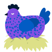 A blurple and ultramarine chicken with a speckle pattern