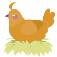 A orange chicken with a head pattern