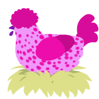 A lavender and fuchsia chicken with a speckle pattern