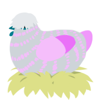 A mist and lavender chicken with a bar pattern