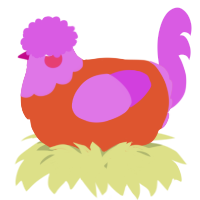 A vermilion and orchid chicken with a head pattern