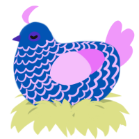 A ultramarine and lavender chicken with a lace pattern