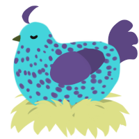 A aqua and overcast chicken with a speckle pattern