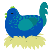 A ultramarine and teal chicken with a half-lace pattern