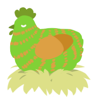 A grass and orange chicken with a bar pattern