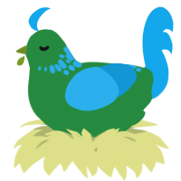 A viridian and sky chicken with a neck-speckle pattern