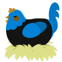 A black and sapphire chicken with a head pattern