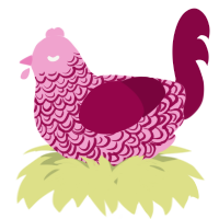 A pink and maroon chicken with a double-lace pattern