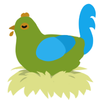 A chartreuse and sky chicken