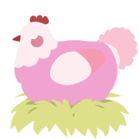 A pink and rose chicken with a head pattern