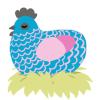 A cerulean and pink chicken with a lace pattern