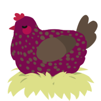 A wine and bark chicken with a speckle pattern