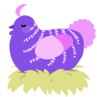 A blurple and lavender chicken with a half-bar pattern
