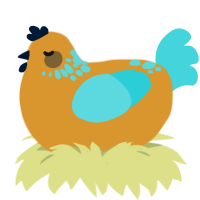A orange and aqua chicken with a neck-speckle pattern