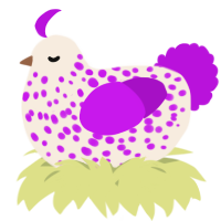 A cream and amethyst chicken with a speckle pattern