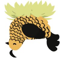 A honey and black chicken with a lace pattern