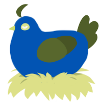 Peecock, a ultramarine and olive chicken