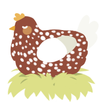 A russet and white chicken with a speckle pattern