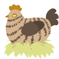 A beige and bark chicken with a bar pattern