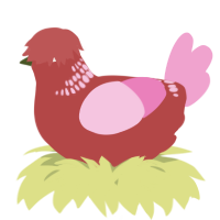 A red and pink chicken with a neck-band pattern