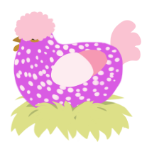 A orchid and rose chicken with a speckle pattern