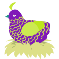 A violet and lime chicken with a lace pattern