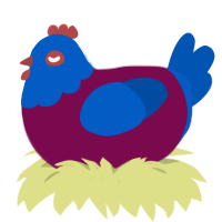 A wine and ultramarine chicken with a head pattern