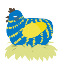 A sapphire and yellow chicken with a bar pattern