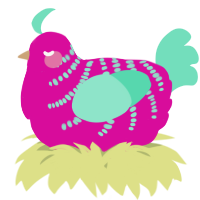 A fuchsia and mint chicken with a half-bar pattern