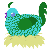 A aqua and leaf chicken with a lace pattern