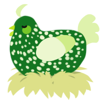 A leaf and apple chicken with a speckle pattern