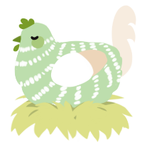 A gluppy and cream chicken with a bar pattern