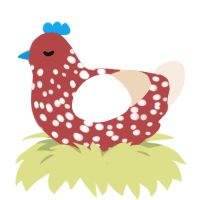 Itchy, a red and cream chicken with a speckle pattern