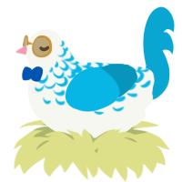 A white and cerulean chicken with a half-lace pattern