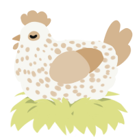 A white and beige chicken with a speckle pattern