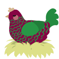 A maroon and viridian chicken with a lace pattern